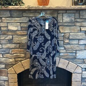 NWT MSK Navy Blue Paisley Dress - Size L.